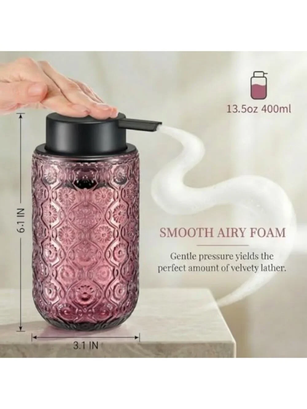 Stylish Pink Glass Foaming Hand Soap Dispenser - Chic Bathroom Decor Accessory